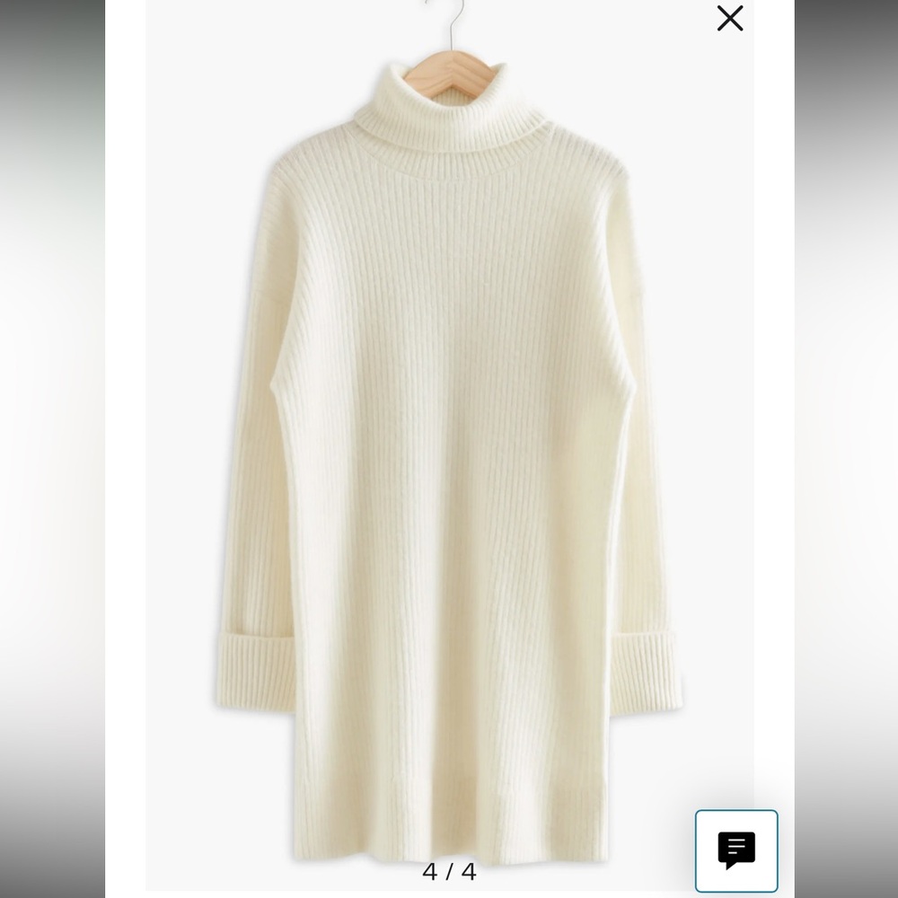 & Other Stories Cream Turtleneck Ribbed Sweater Dress